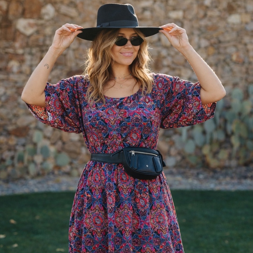 Vintage inspired Paisley Babydoll Dress Long Sleeve Flowy Mini Size S‎